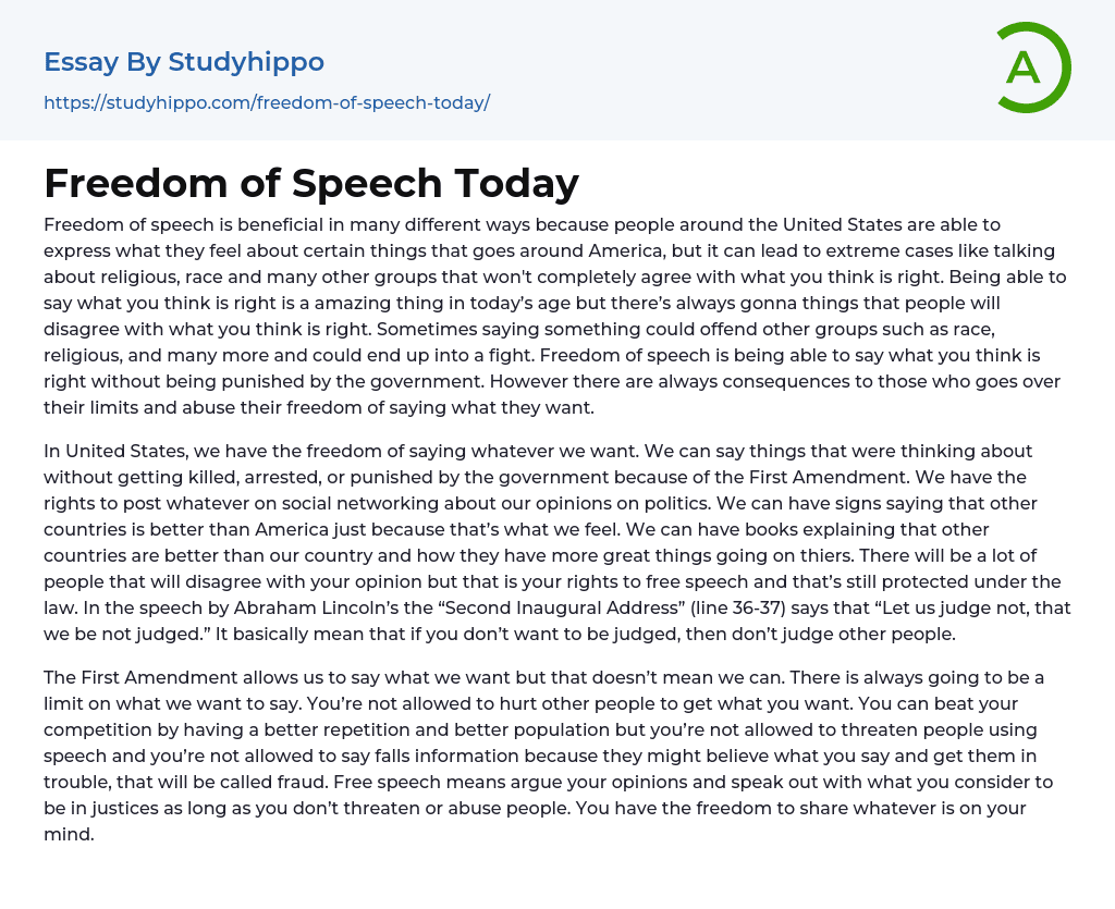 Freedom of Speech Today Essay Example