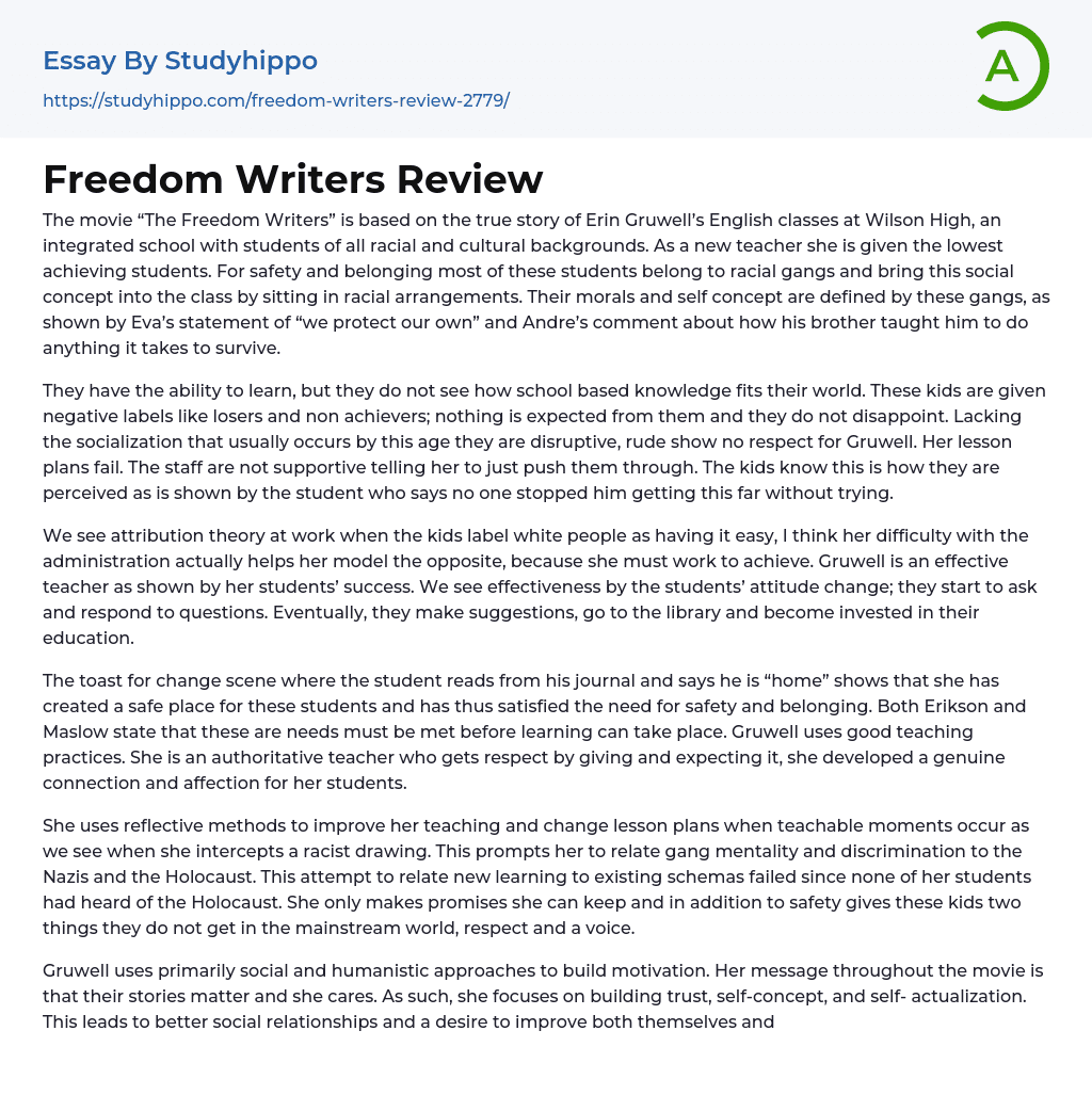 Freedom Writers Review Essay Example