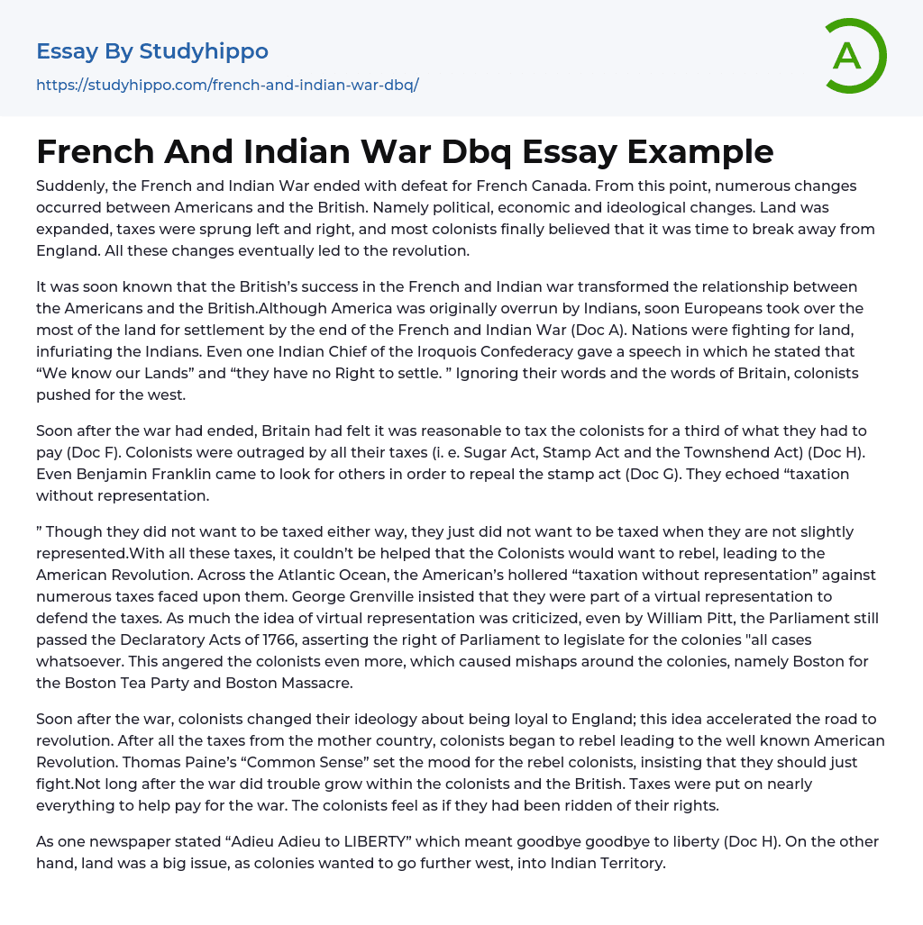 French And Indian War Dbq Essay Example