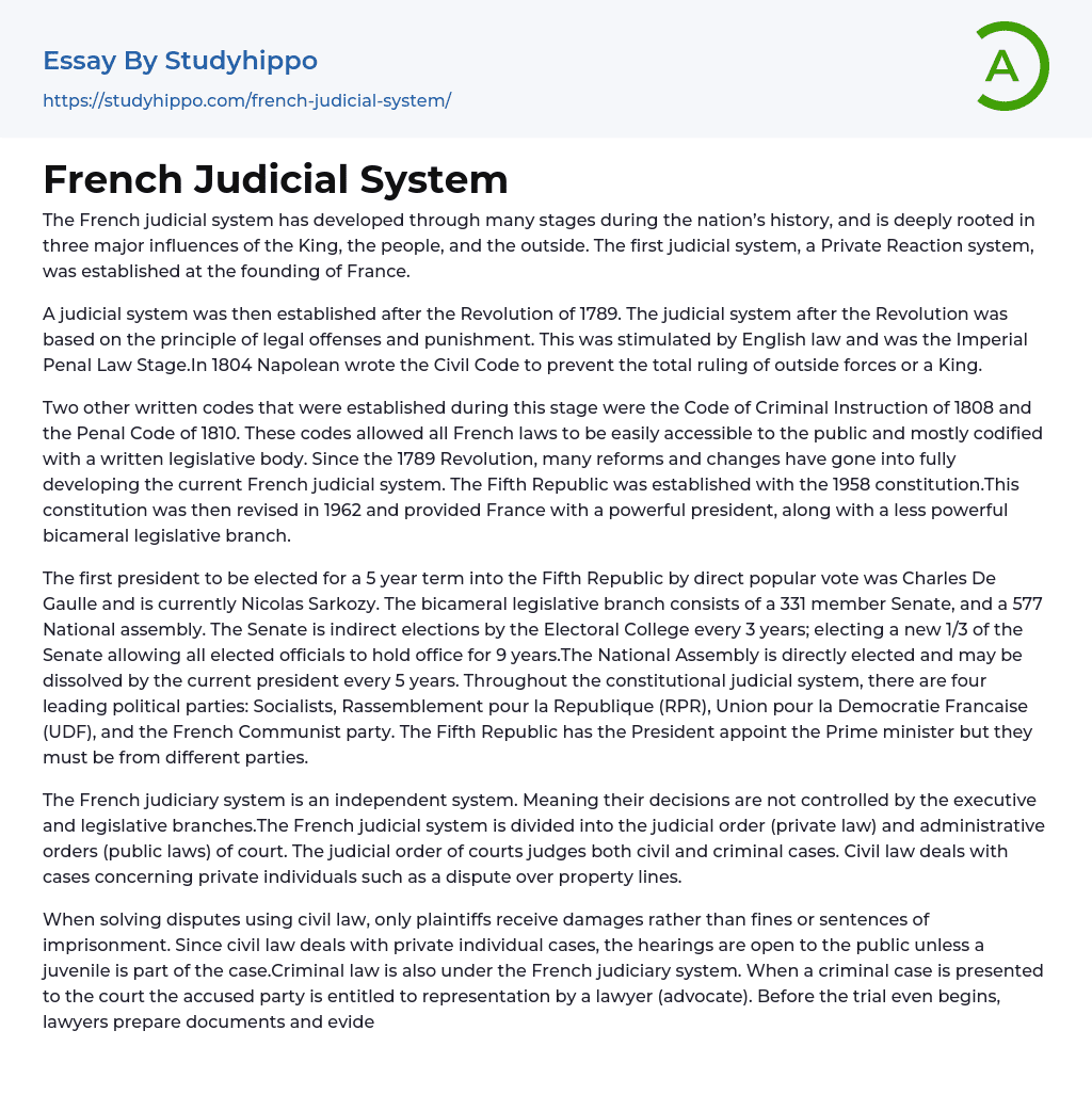 French Judicial System Essay Example