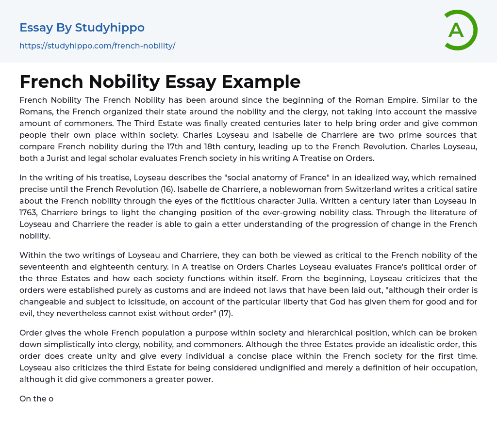 French Nobility Essay Example