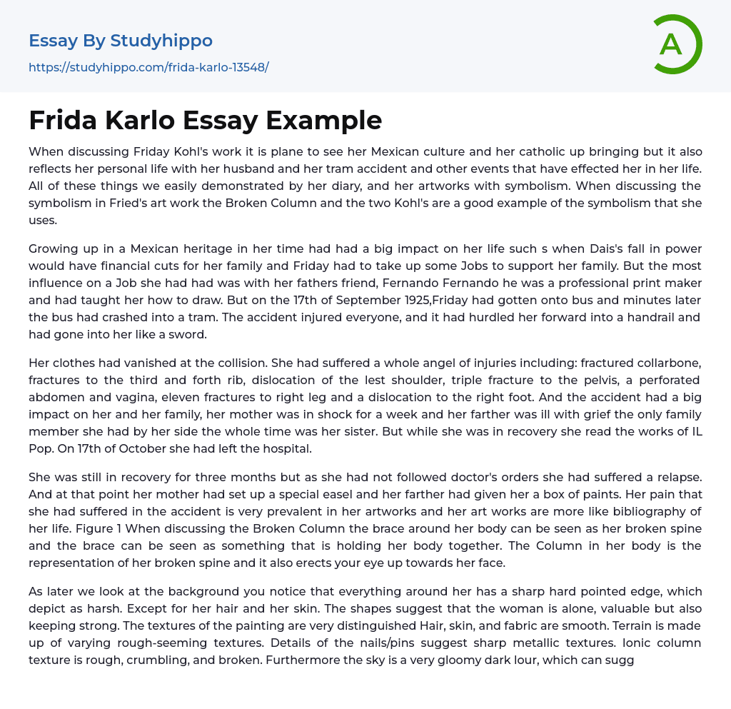 Frida Karlo Essay Example