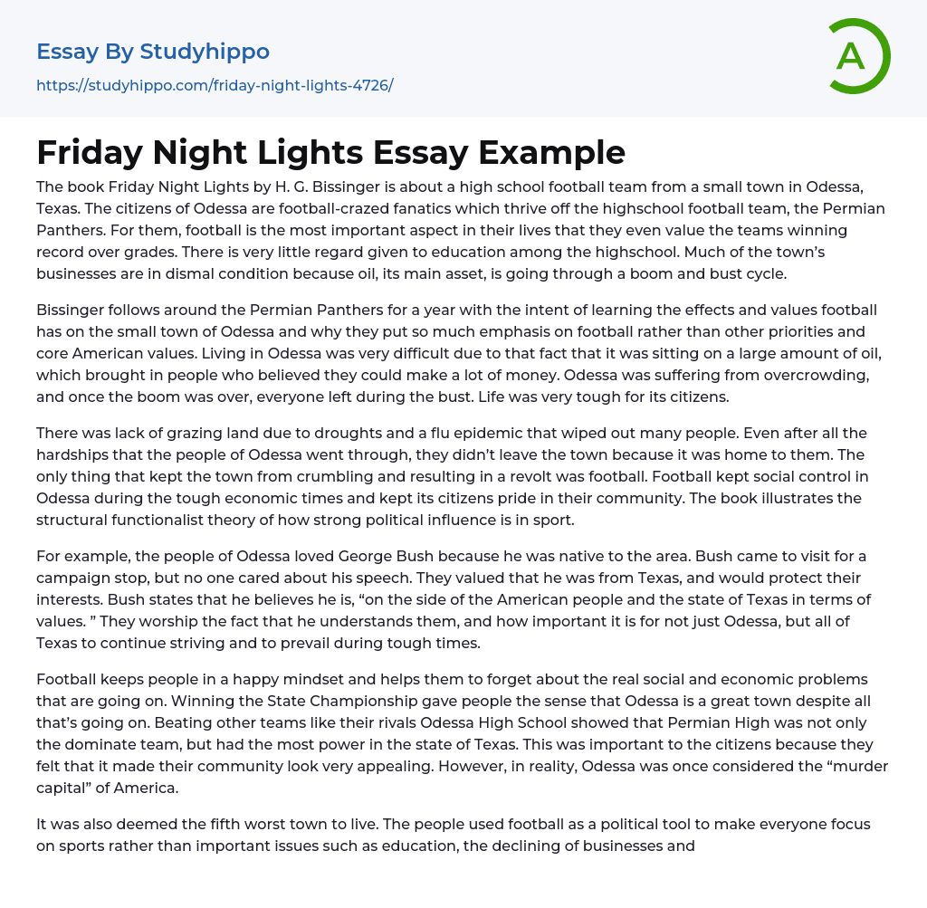 Friday Night Lights Essay Example