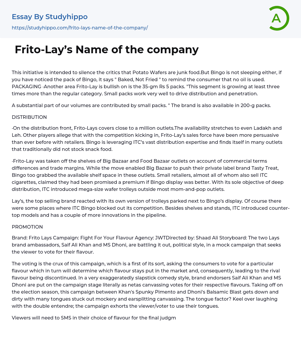 Frito-Lay’s Name of the company Essay Example