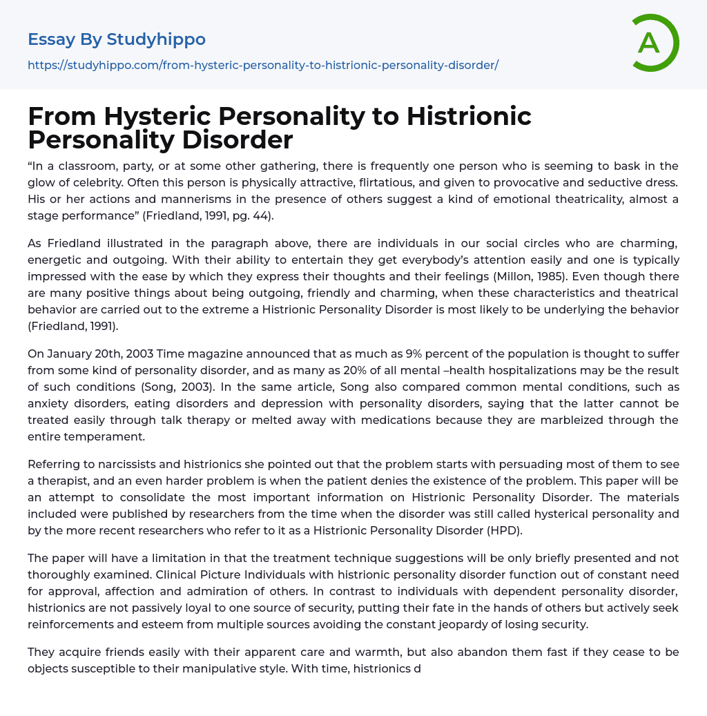 essay about personality disorder