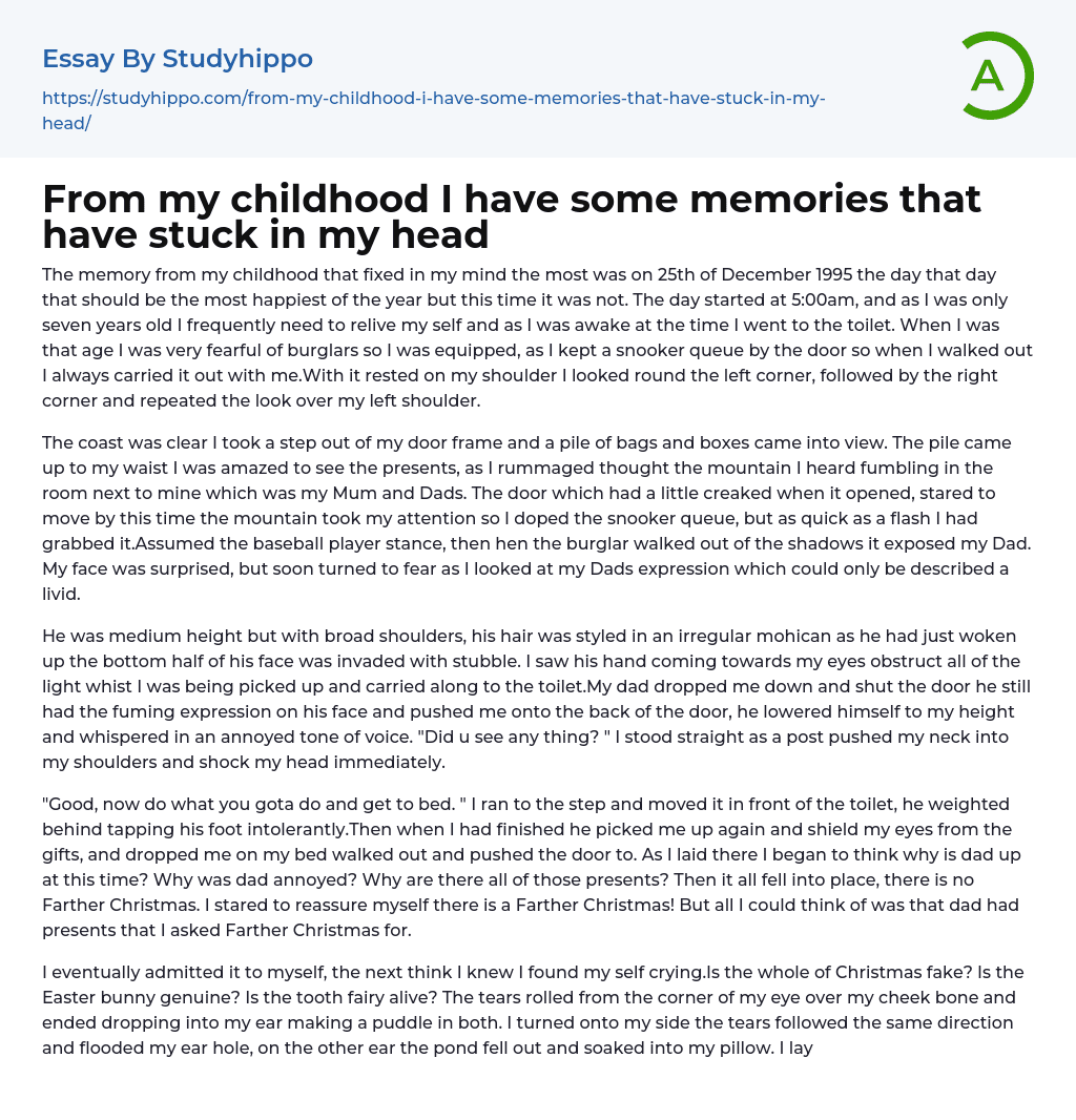 From my childhood I have some memories that have stuck in my head Essay Example