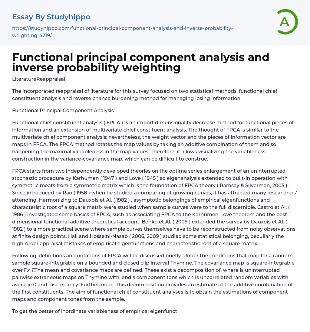 Functional principal component analysis and inverse probability weighting Essay Example