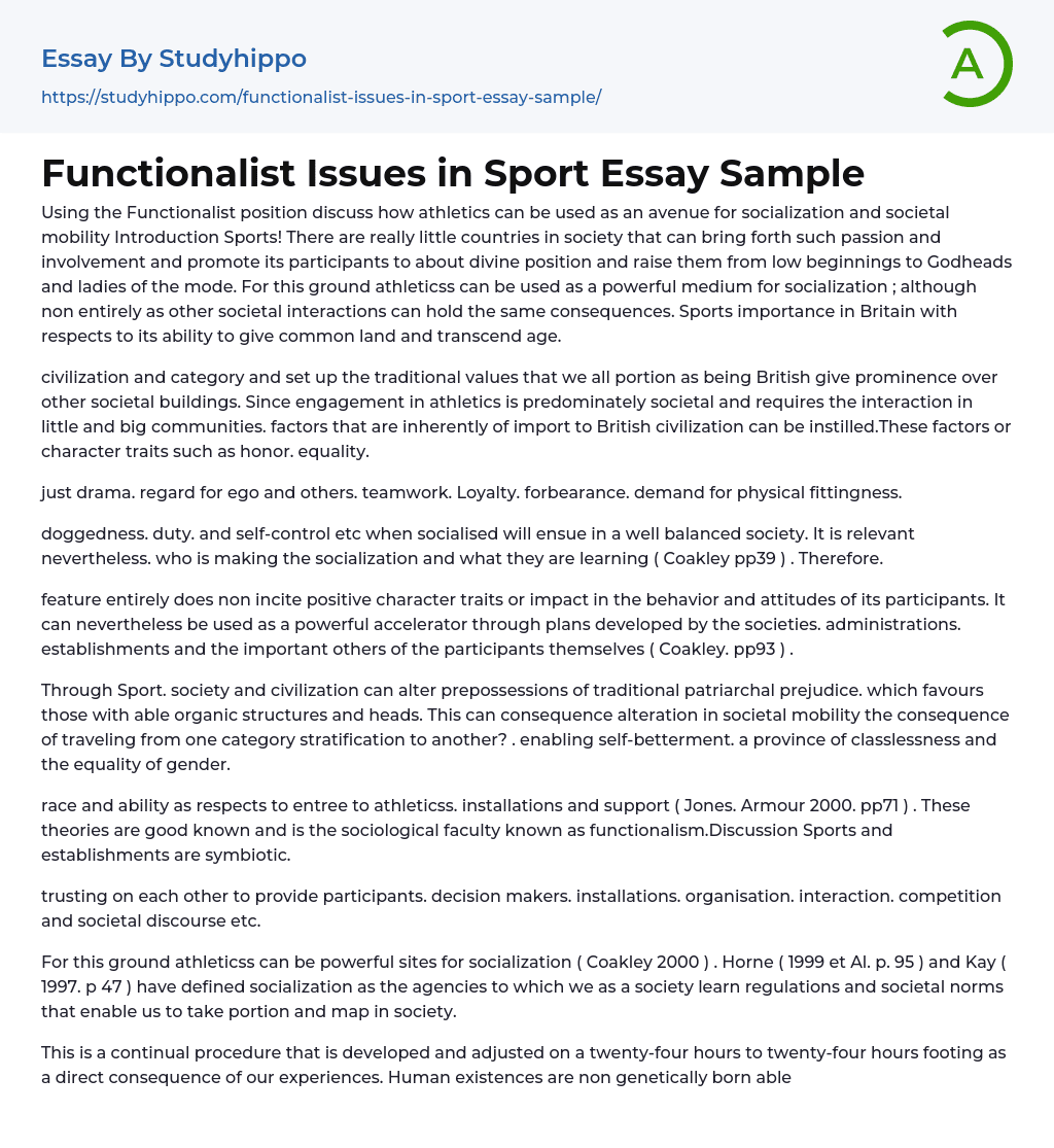 Functionalist Issues in Sport Essay Sample