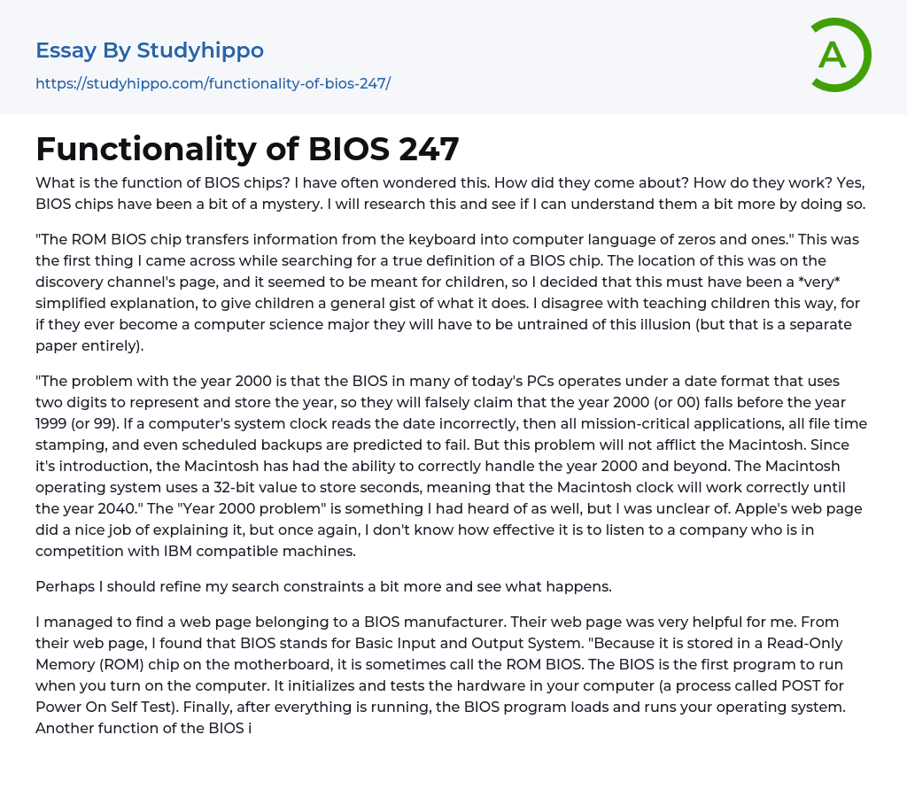 Functionality of BIOS 247 Essay Example