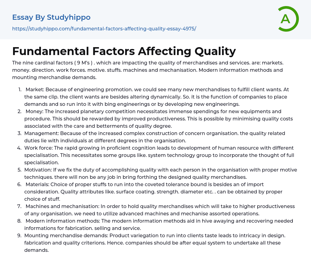 Fundamental Factors Affecting Quality Essay Example
