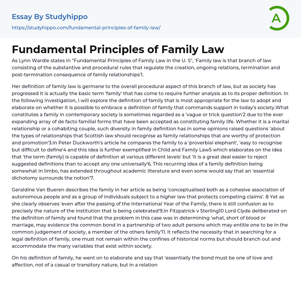 Fundamental Principles of Family Law Essay Example