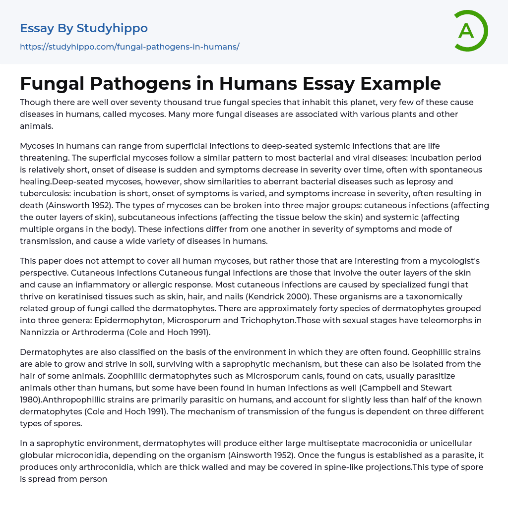 Fungal Pathogens in Humans Essay Example
