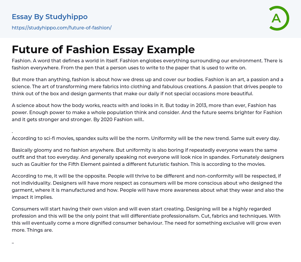 Future of Fashion Essay Example