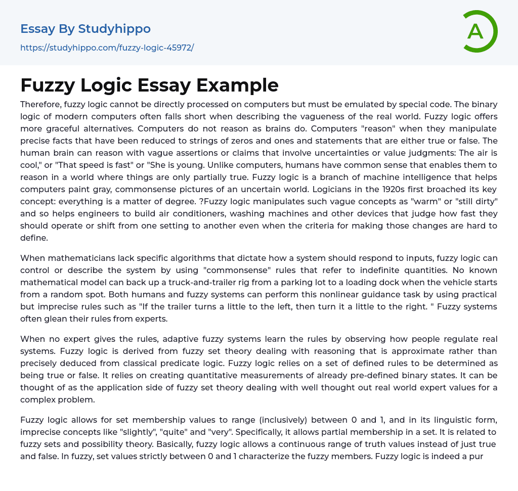Fuzzy Logic Essay Example