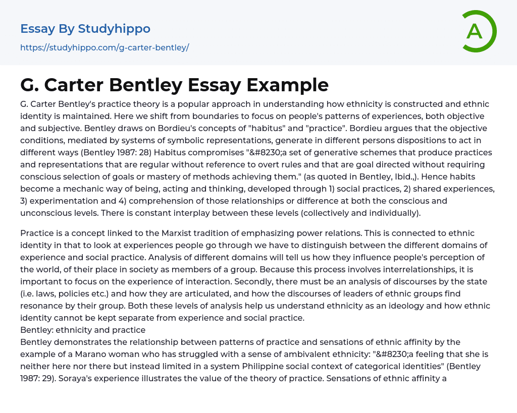 G. Carter Bentley Essay Example
