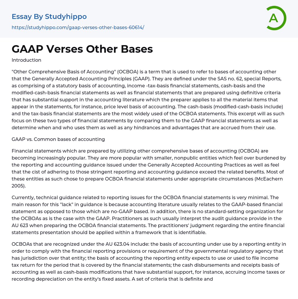 GAAP Verses Other Bases Essay Example