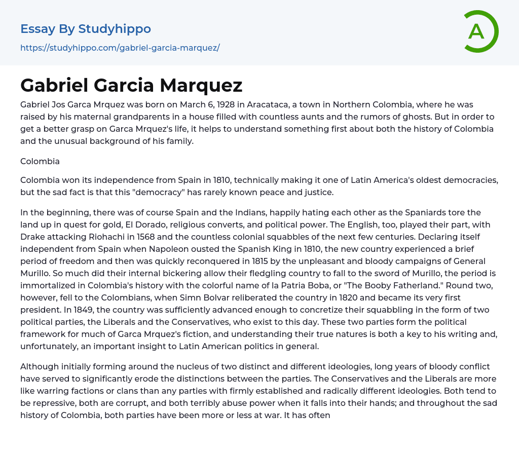 Gabriel Garcia Marquez Essay Example
