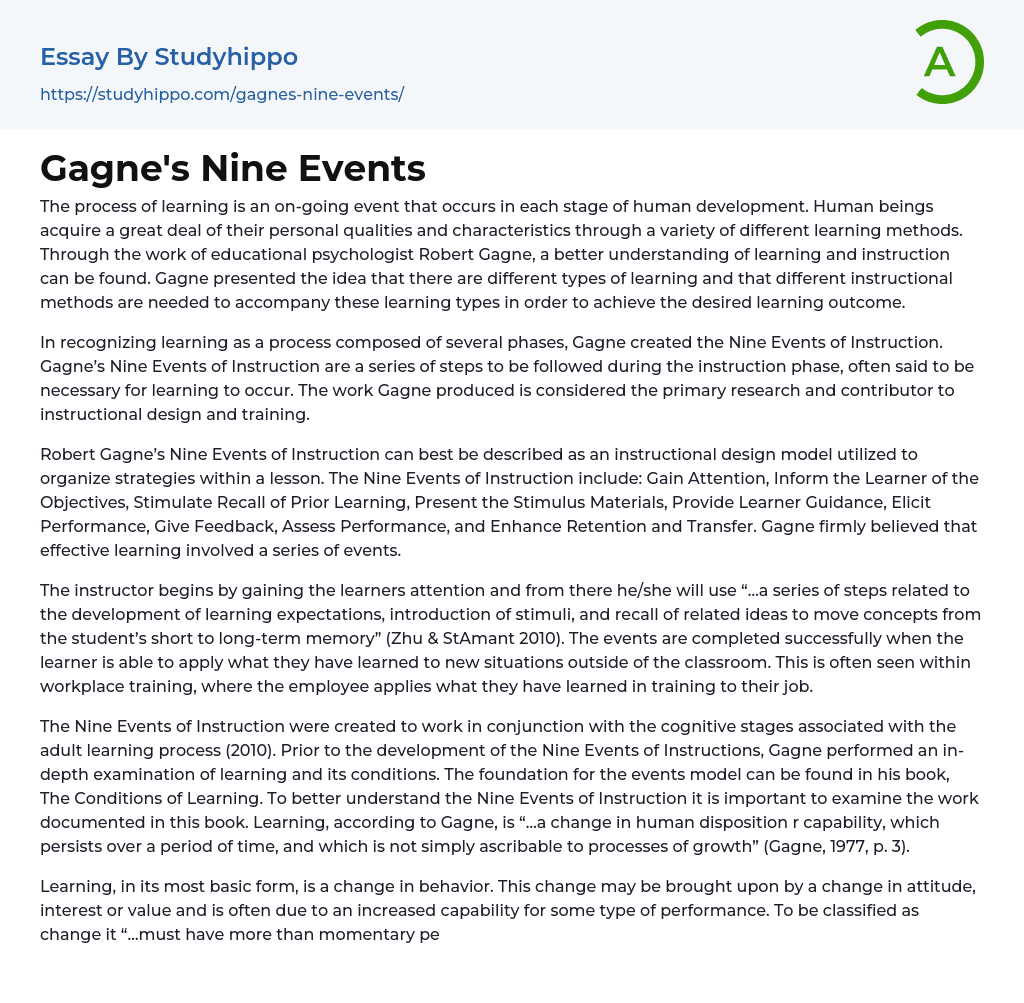 Gagne s Nine Events Essay Example StudyHippo