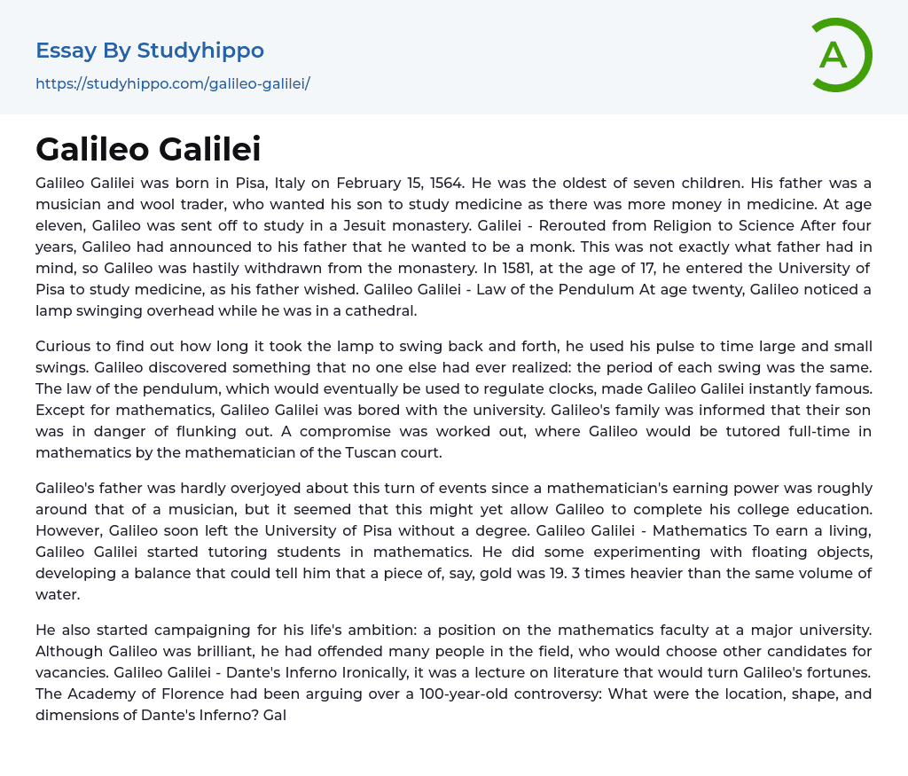 essay on galileo galilei in 200 words