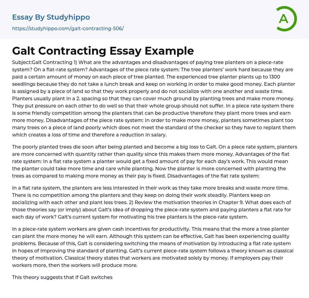 Galt Contracting Essay Example