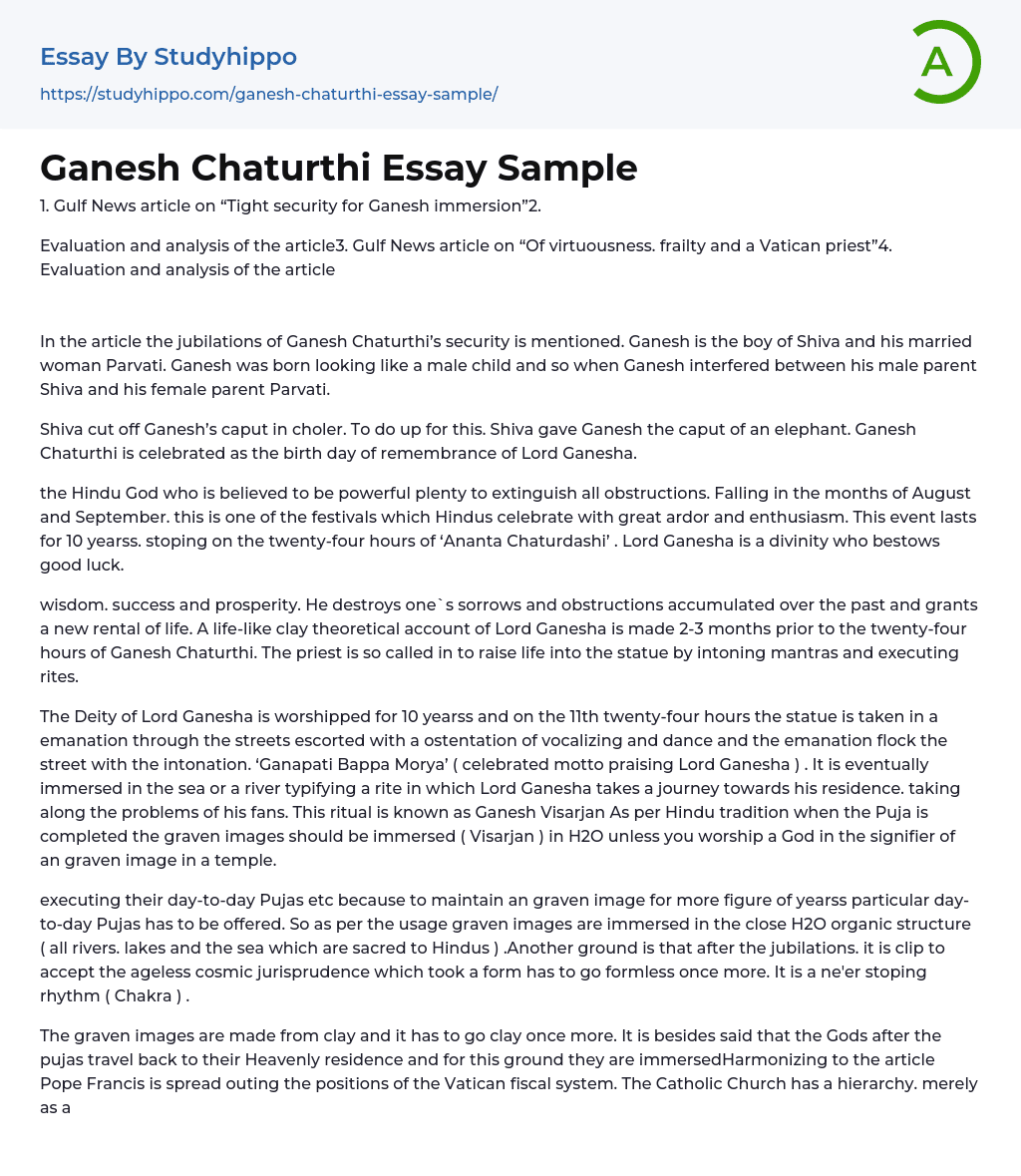 Ganesh Chaturthi Essay Sample
