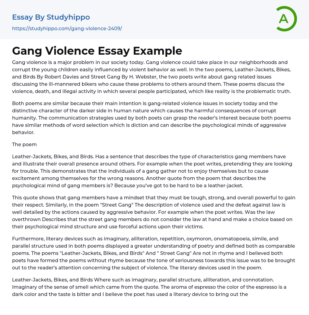 Gang Violence Essay Example