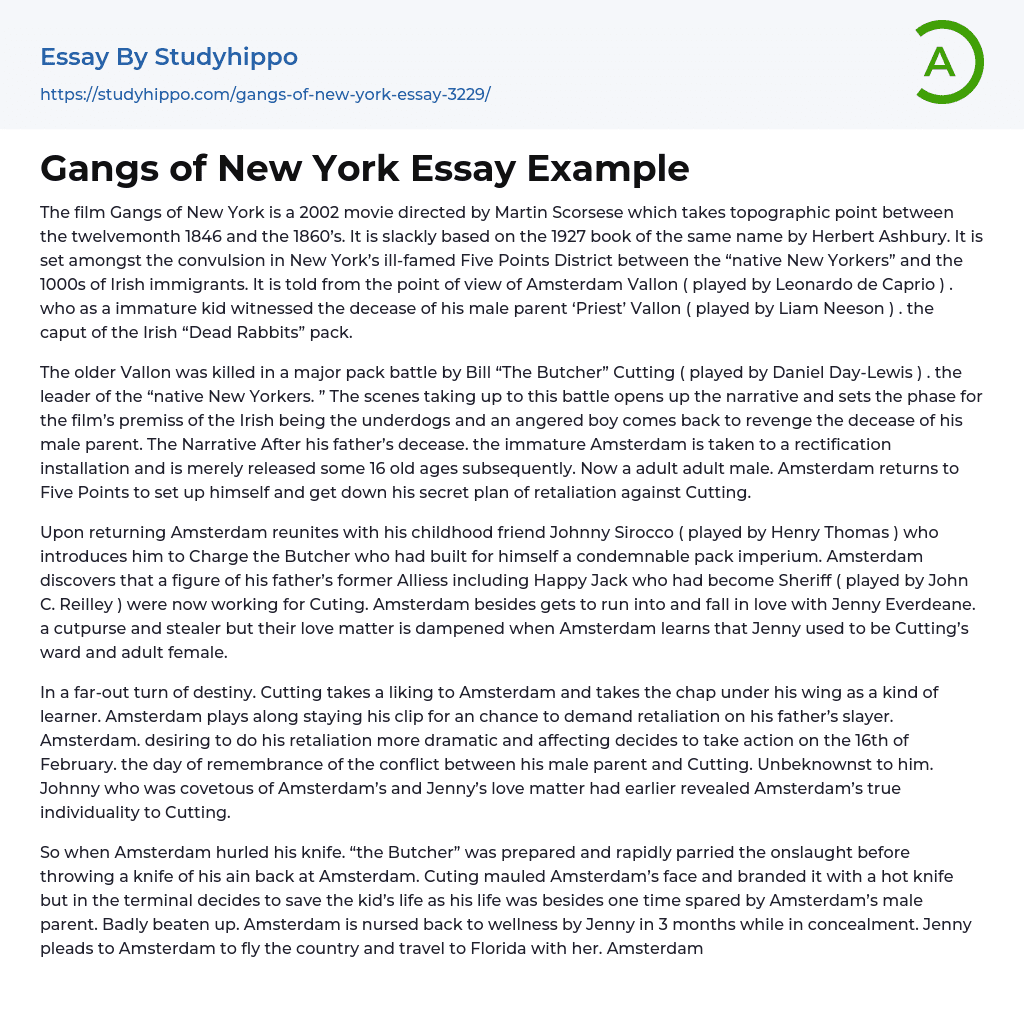 Gangs of New York Essay Example