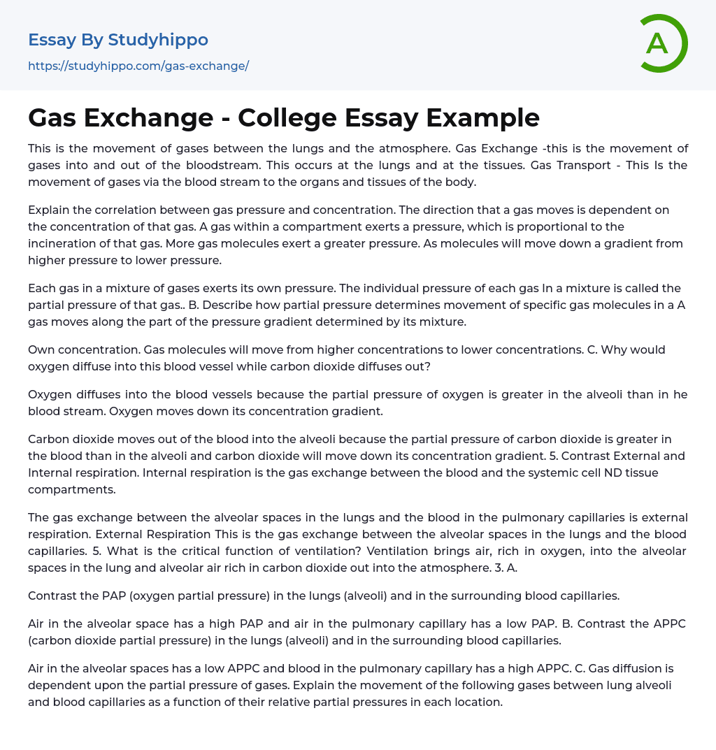 Gas Exchange – College Essay Example