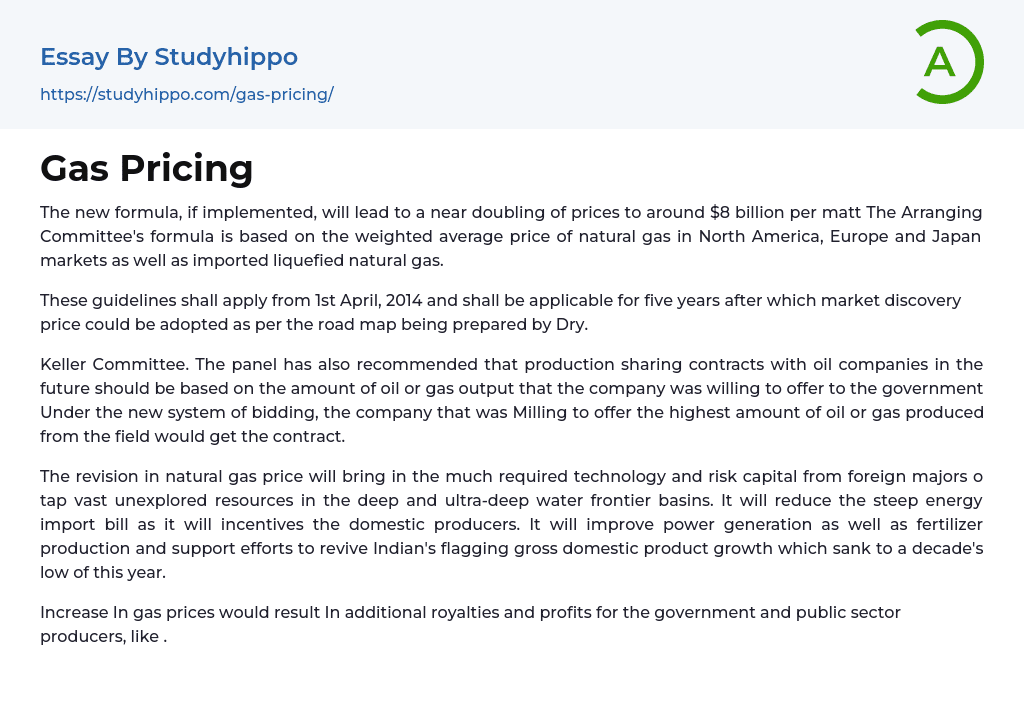 Gas Pricing Essay Example