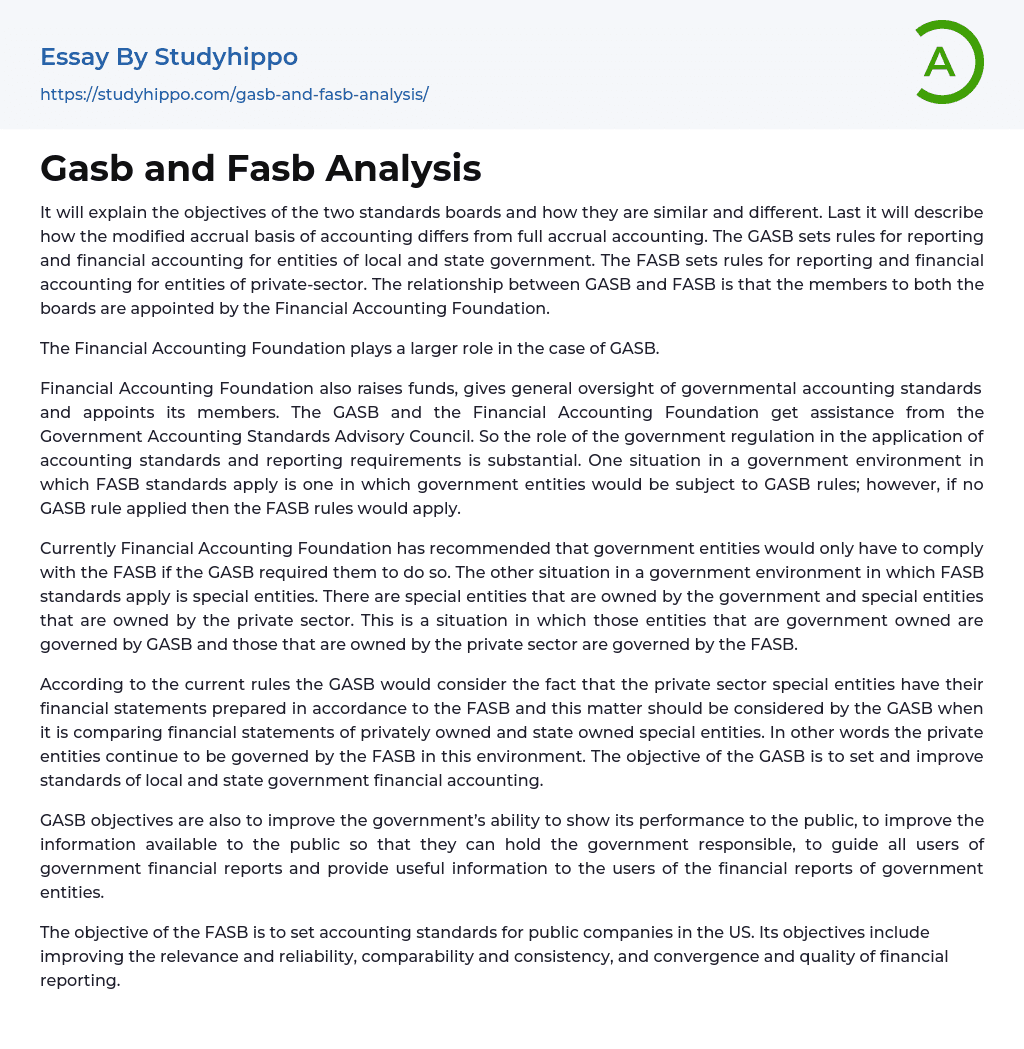 Gasb and Fasb Analysis Essay Example