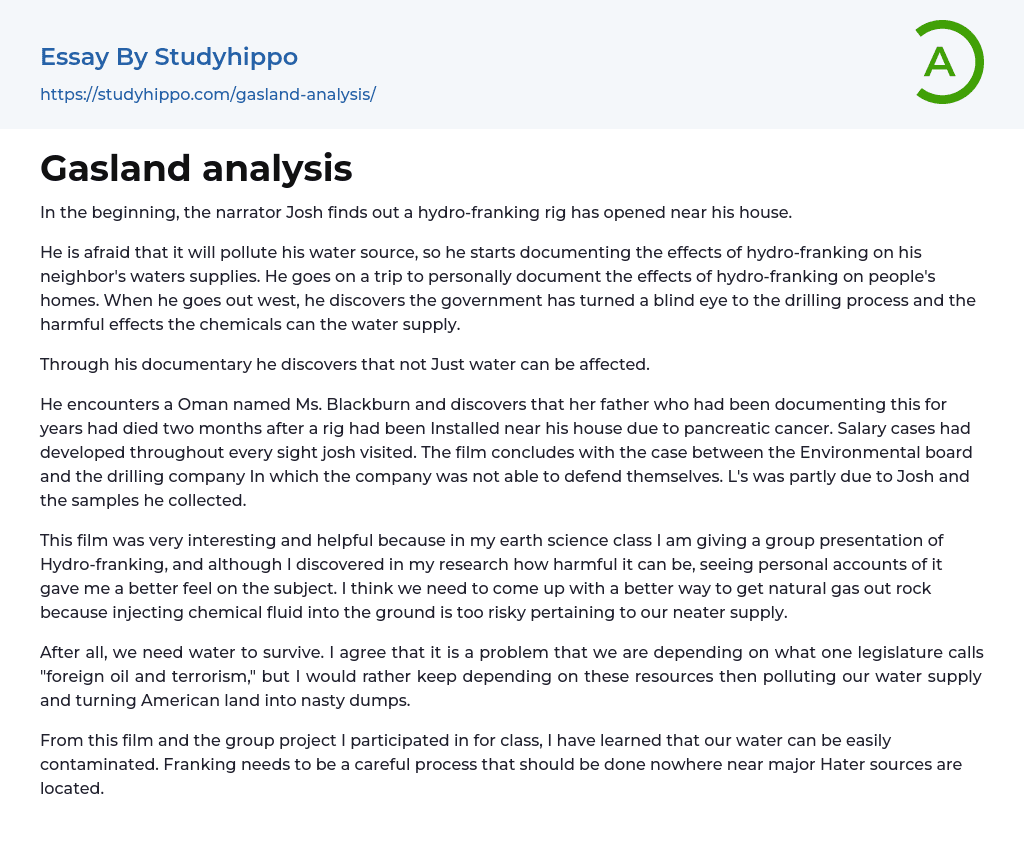 Gasland analysis Essay Example