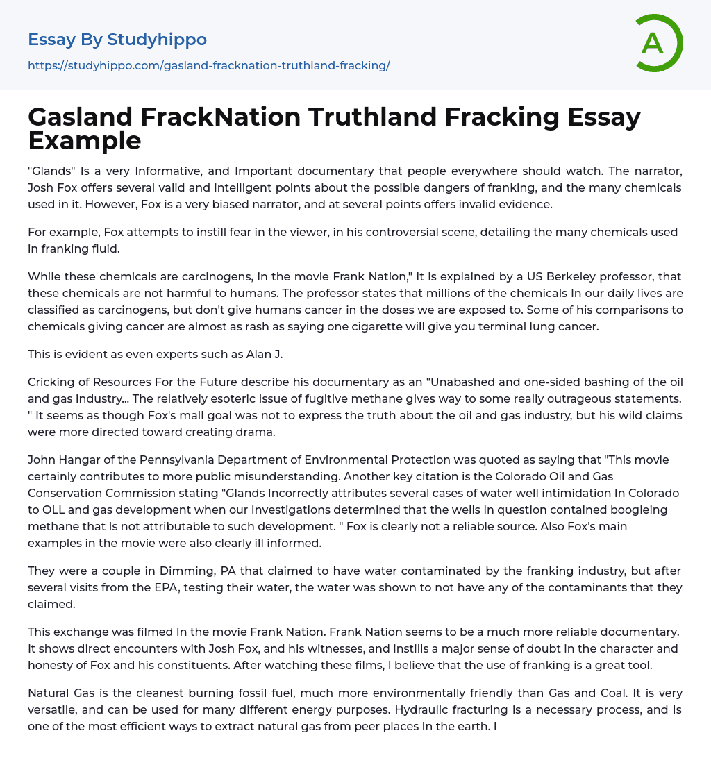 Gasland FrackNation Truthland Fracking Essay Example