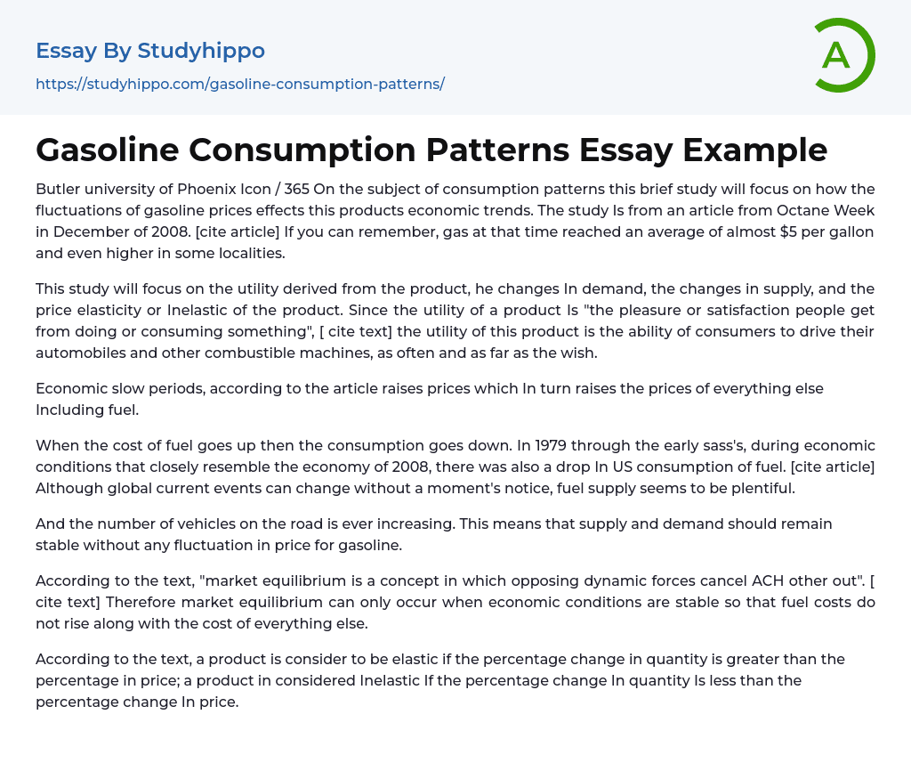 Gasoline Consumption Patterns Essay Example