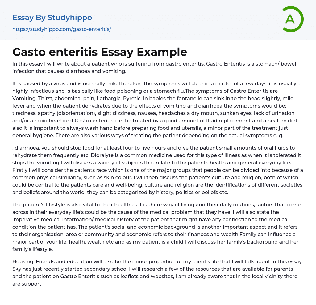 Gasto enteritis Essay Example