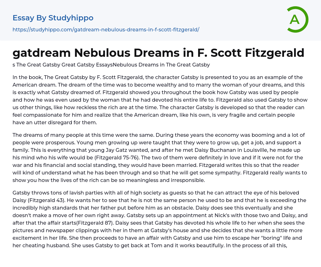 Nebulous Dreams in The Great Gatsby Essay Example