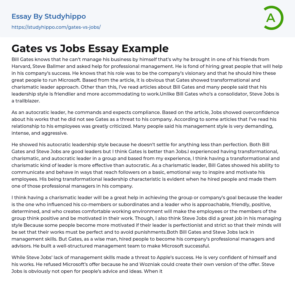 Gates vs Jobs Essay Example