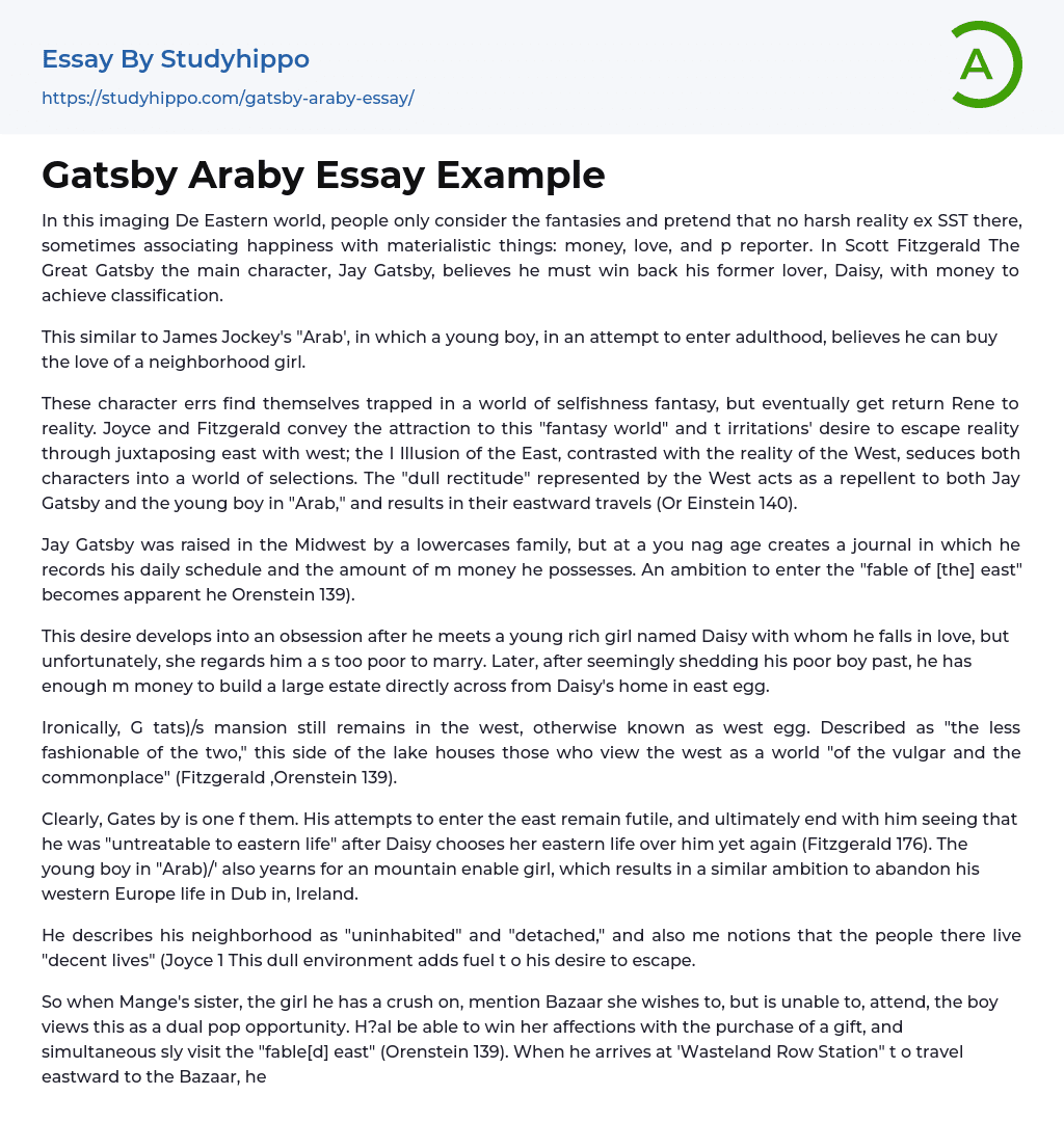 Gatsby Araby Essay Example
