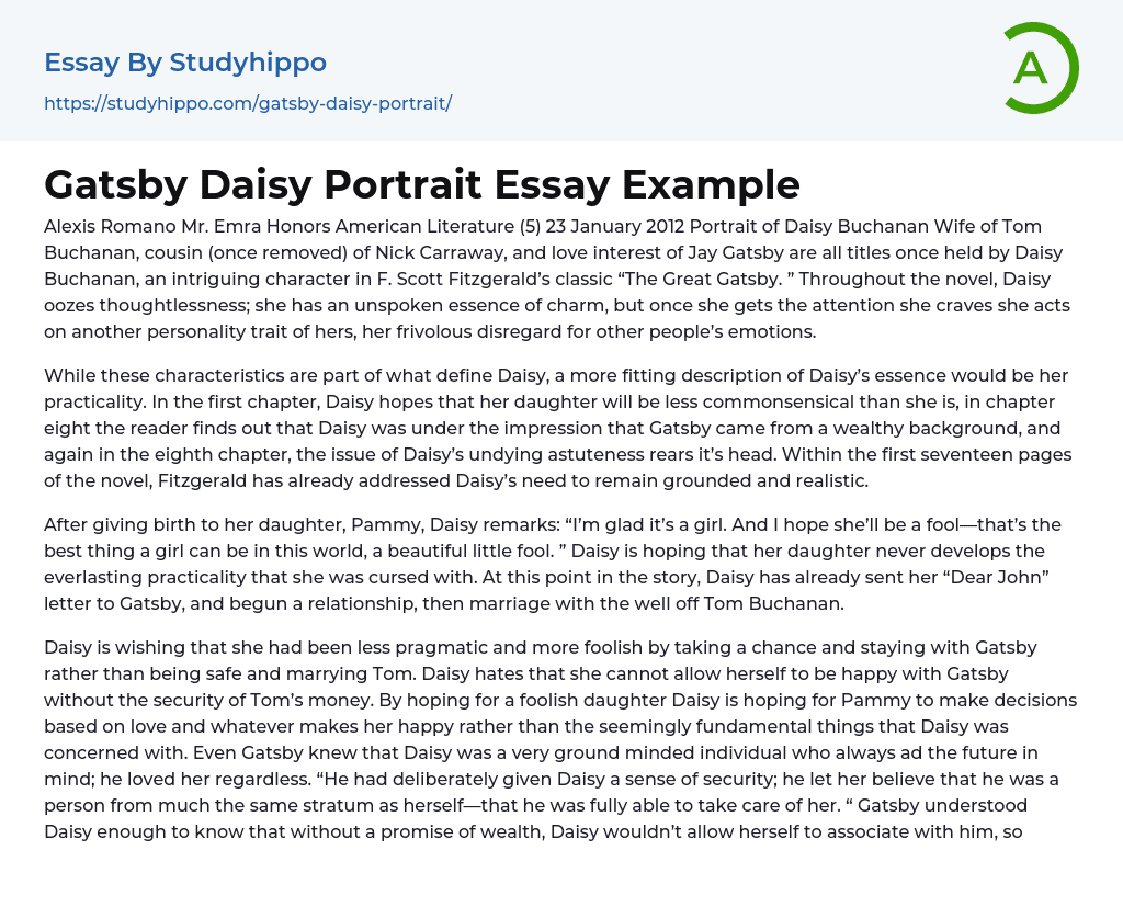 Gatsby Daisy Portrait Essay Example
