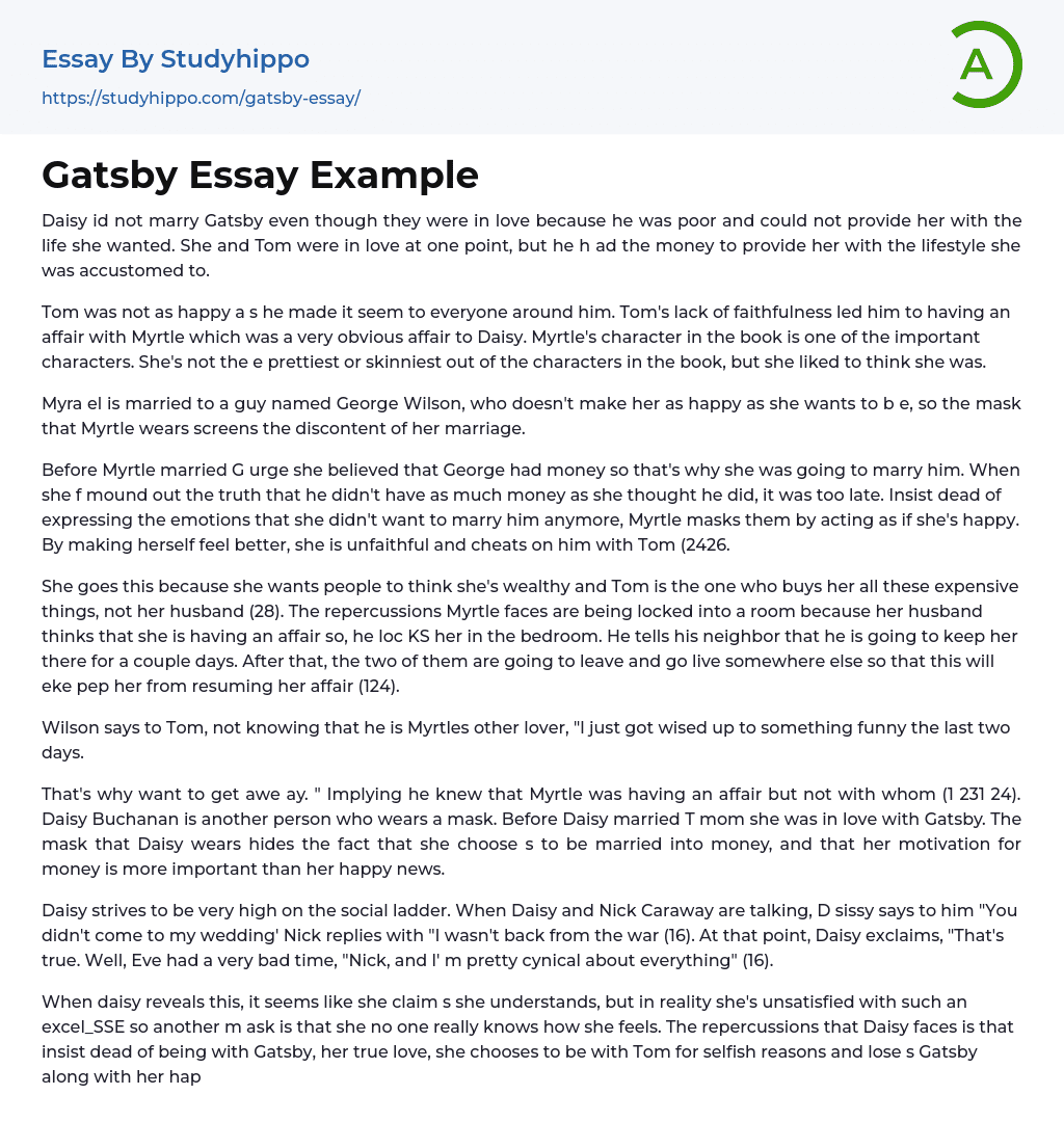 Gatsby Essay Example