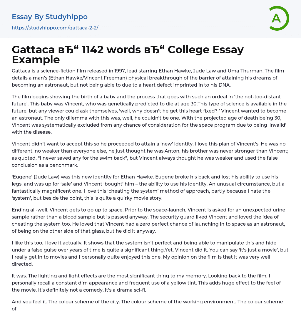 Gattaca 1142 words College Essay Example