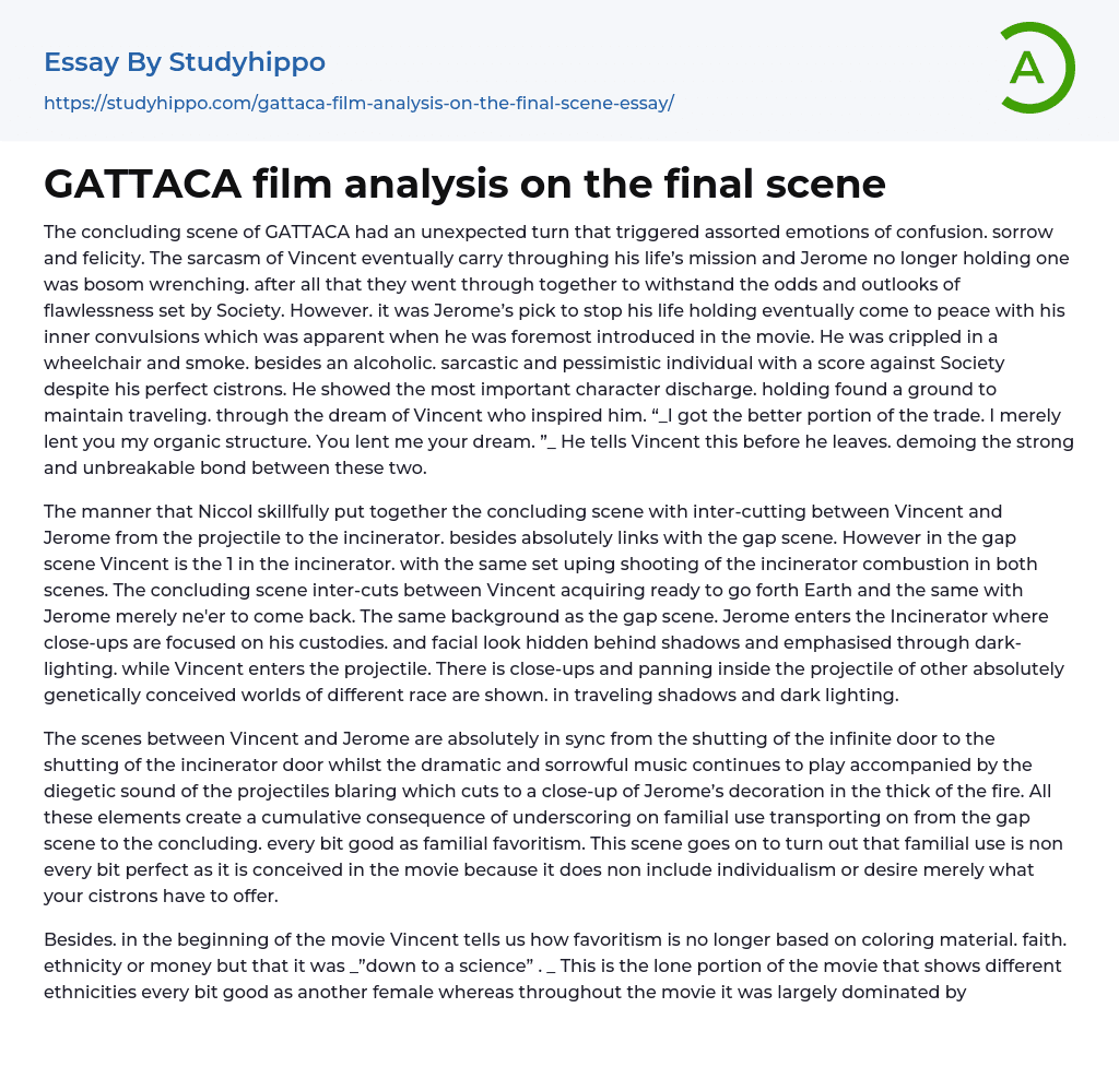 GATTACA film analysis on the final scene Essay Example