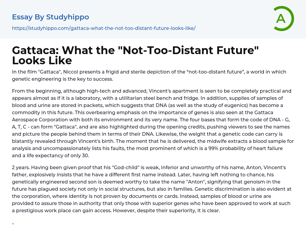 Gattaca: What the “Not-Too-Distant Future” Looks Like Essay Example