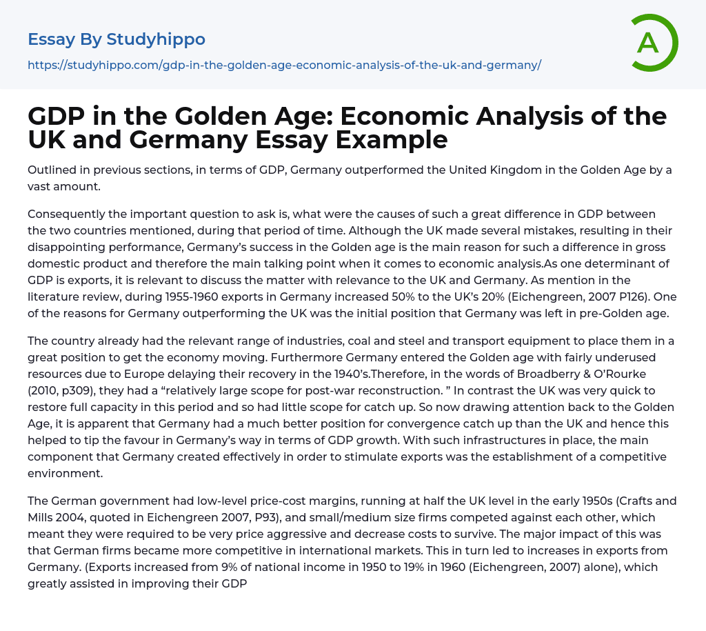 GDP in the Golden Age: Economic Analysis of the UK and Germany Essay Example