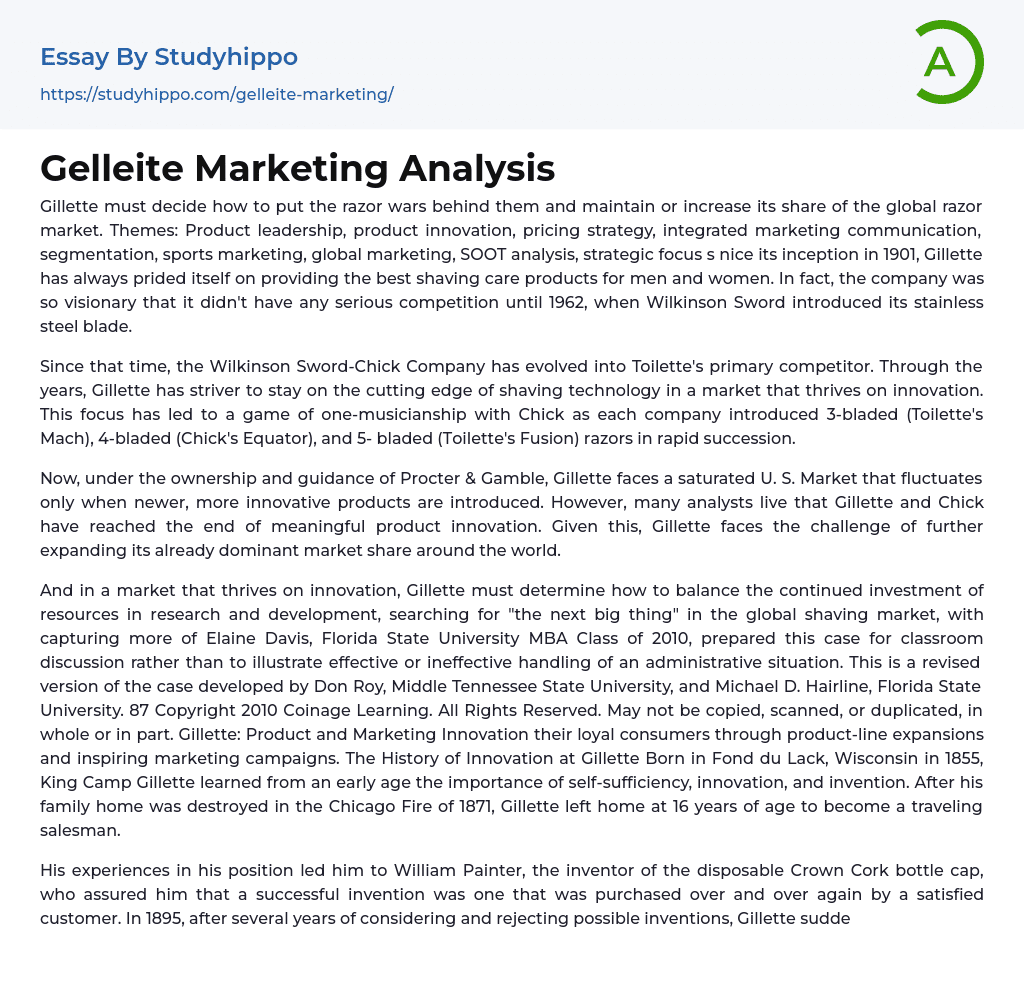 Gelleite Marketing Analysis Essay Example
