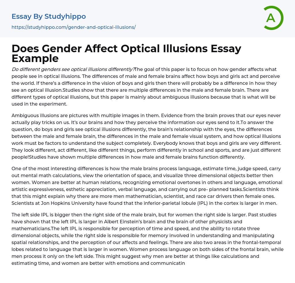 Does Gender Affect Optical Illusions Essay Example