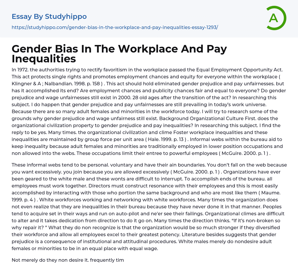 Gender Bias In The Workplace And Pay Inequalities Essay Example
