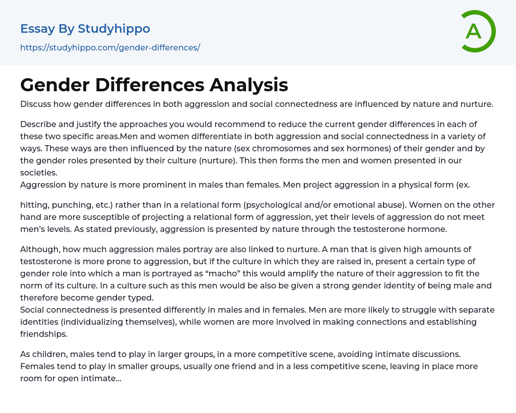Gender Differences Analysis Essay Example