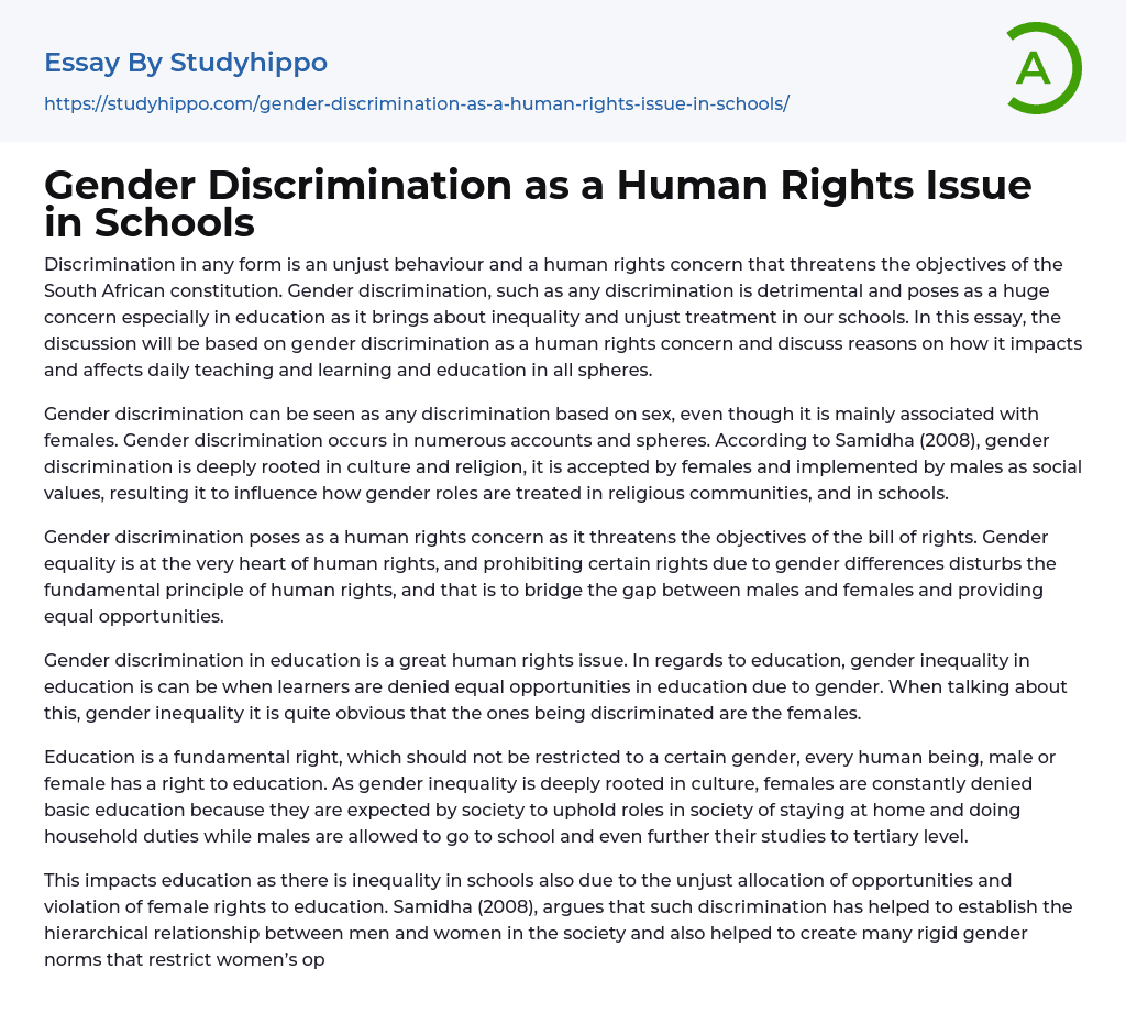 gender discrimination as a social problem essay