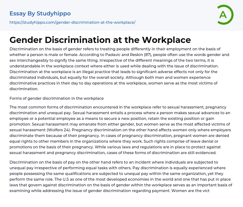 Gender Discrimination at the Workplace Essay Example