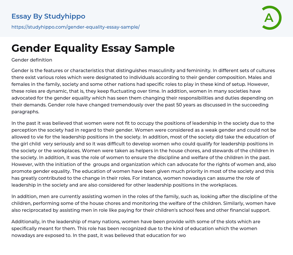 gender equality essay 300 words brainly